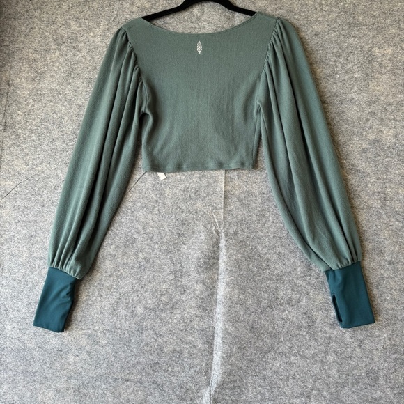 Intimately Free People Green Puff Sleeve Modal Ruched Front Crop Top Size XS - Picture 10 of 16